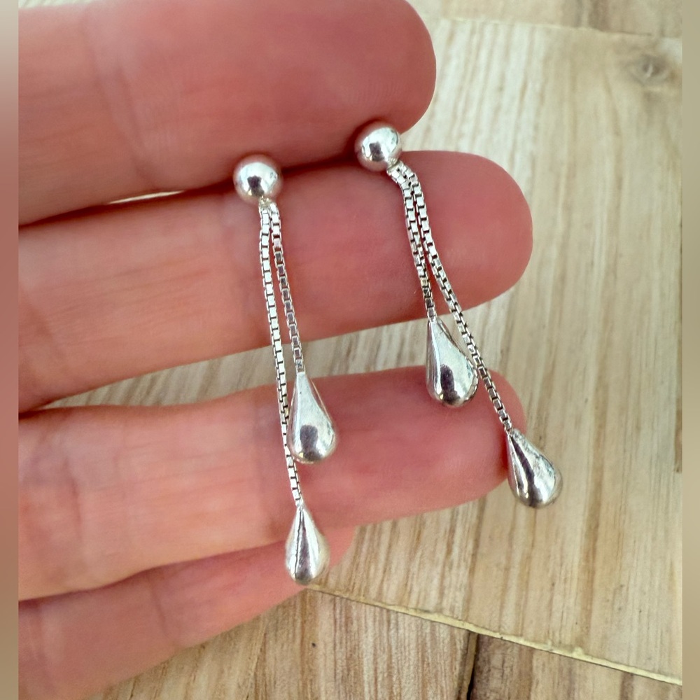 Italy 925 Sterling silver double teardrop earrings on posts - Picture 2 of 6